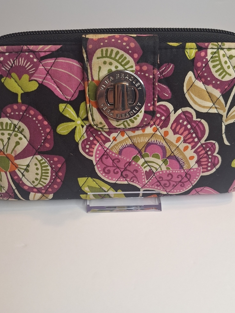 Vera Bradley Turnlock Floral Zip Wallet in Black, Pink and Green - Picture 9 of 10